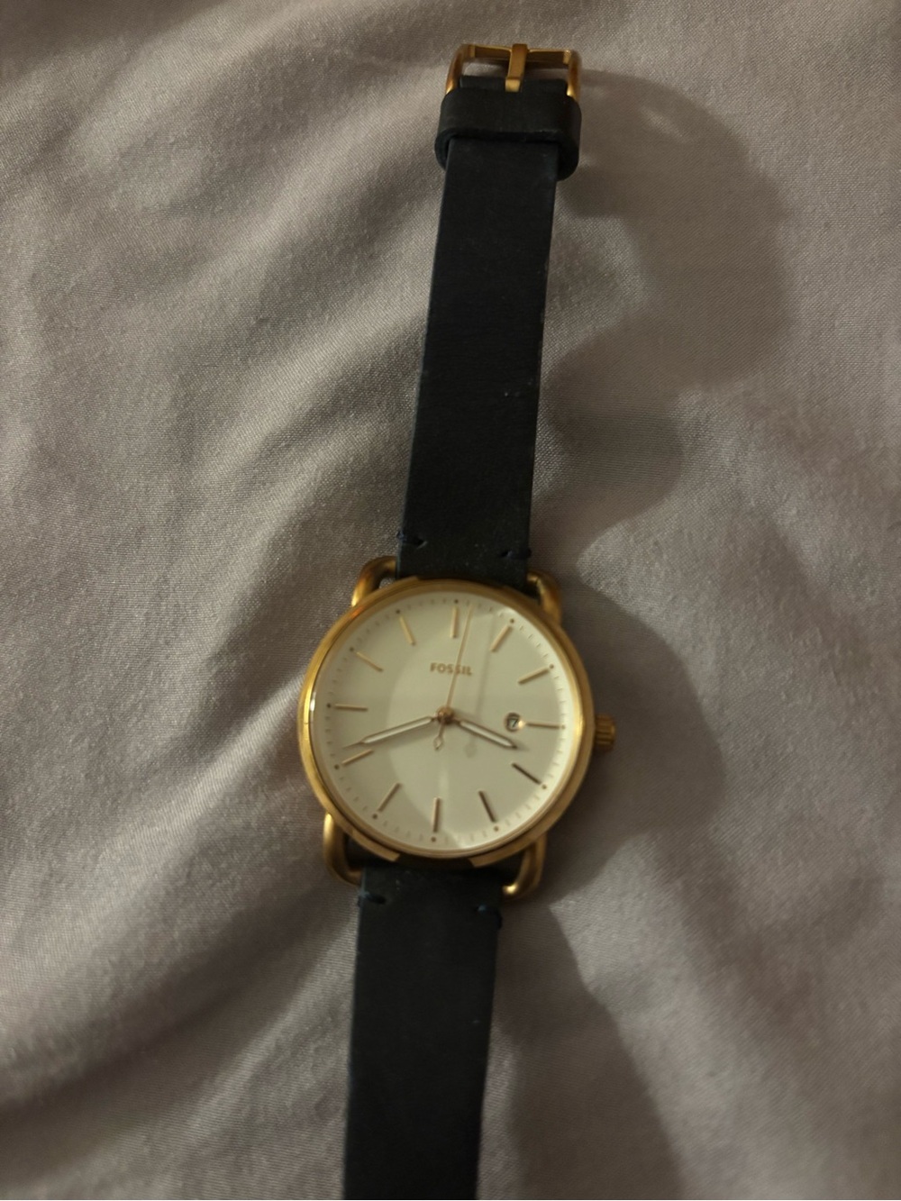 Fossil navy Leather Strap Gold-Tone Watch